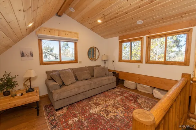a living room with furniture and a rug