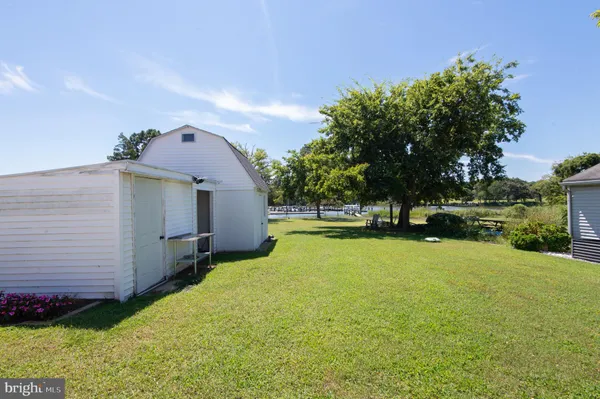 a view of a backyard with hardwood
