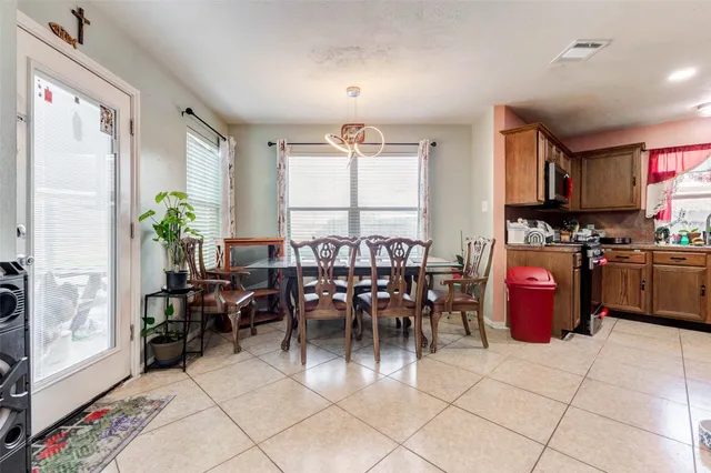 a view of a dining area with furniture window and outside view