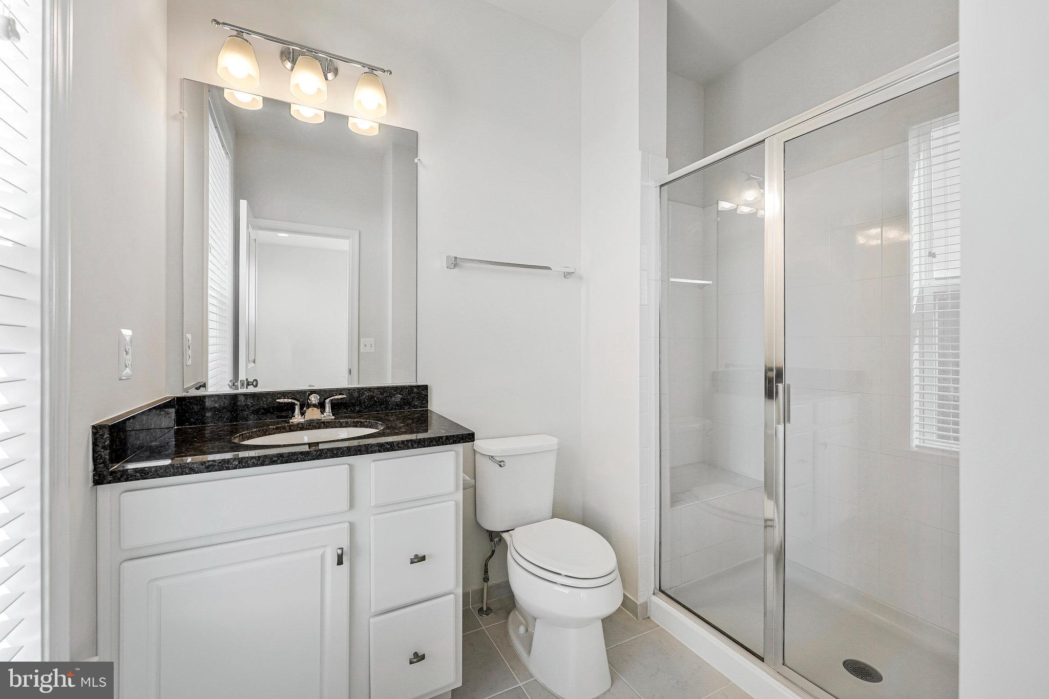 14580 Lakestone Drive Chantilly, VA 20151 - Photo 12 of 21 a bathroom with a granite countertop sink a toilet a mirror and shower