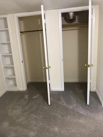 a view of walk in closet with empty racks