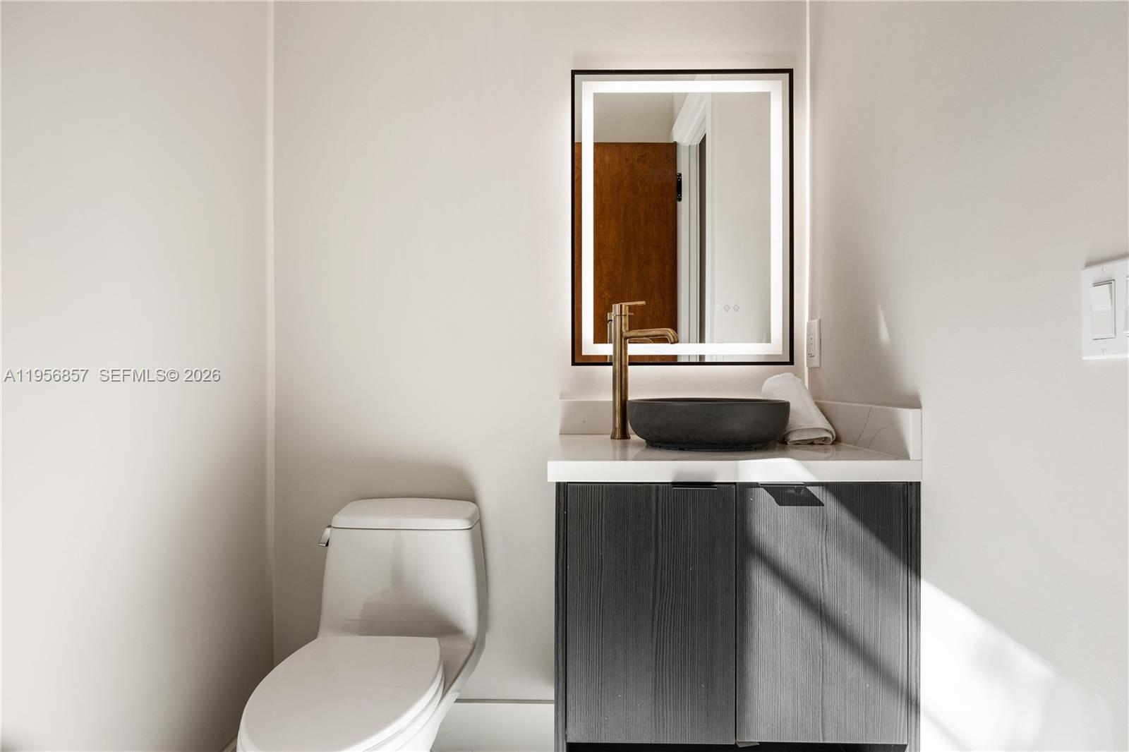 2805 Freeman Street Miami, FL 33133 - Photo 69 of 92 a bathroom with a toilet a sink and mirror