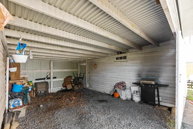 a view of a lake with a garden