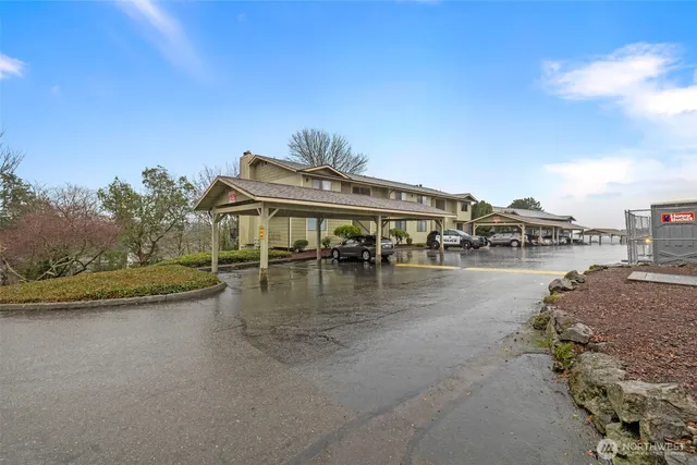 a view of a lake with houses