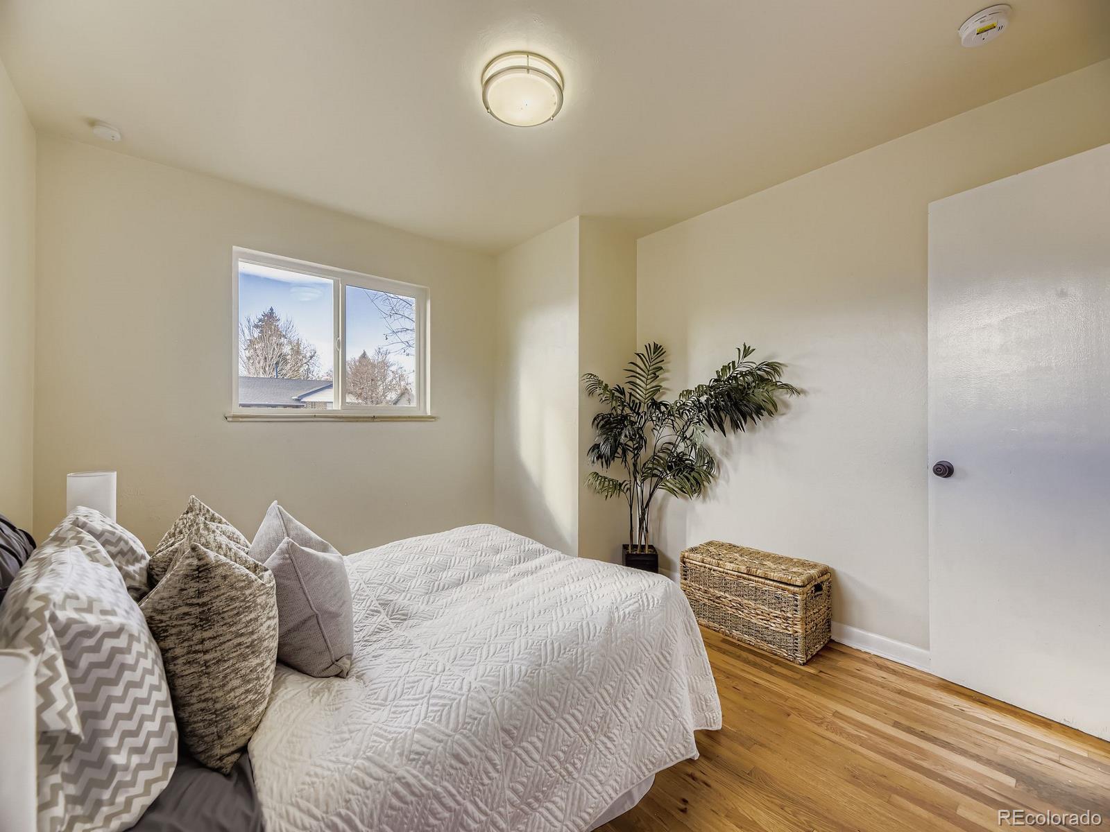 3820 Pierce Street Wheat Ridge, CO 80033 - Photo 17 of 32 a bedroom with a bed and a potted plant