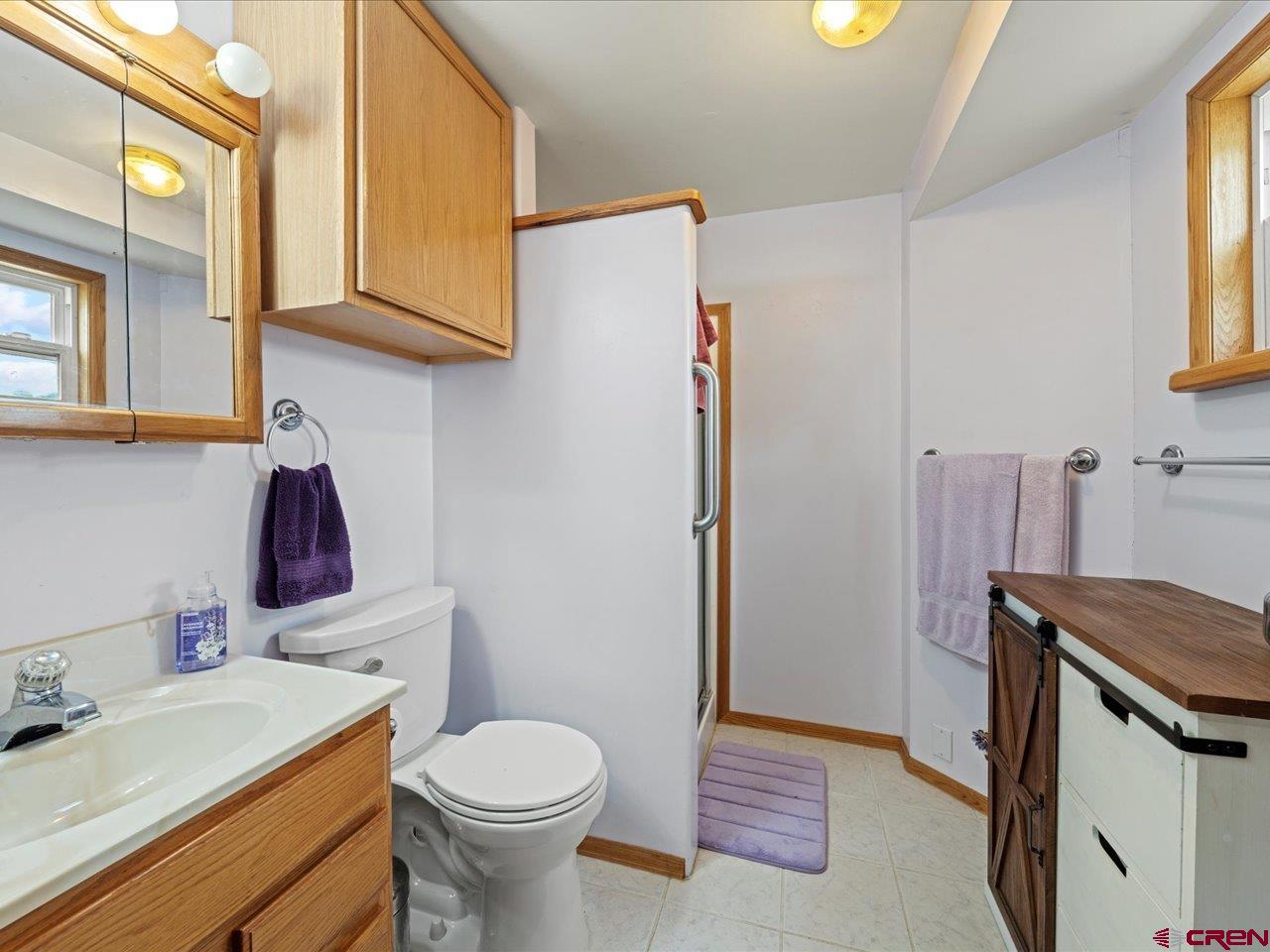 6910 High Mesa Road Olathe, CO 81425 - Photo 21 of 40 a bathroom with a granite countertop toilet sink and mirror