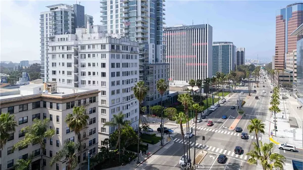 a view of a city with tall buildings