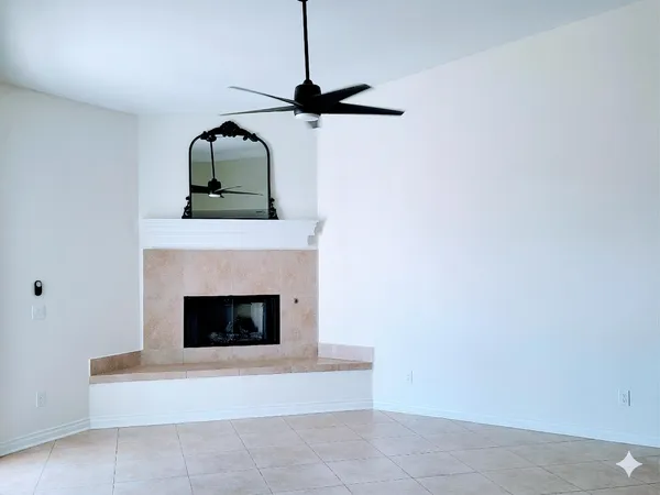 a living room with a fireplace
