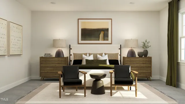 a living room with furniture and a rug