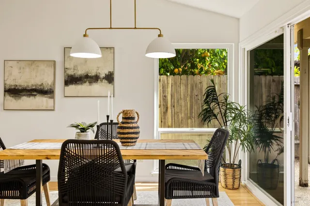 a room with furniture and a potted plant
