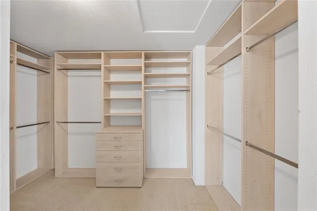 a view of walk in closet with empty racks