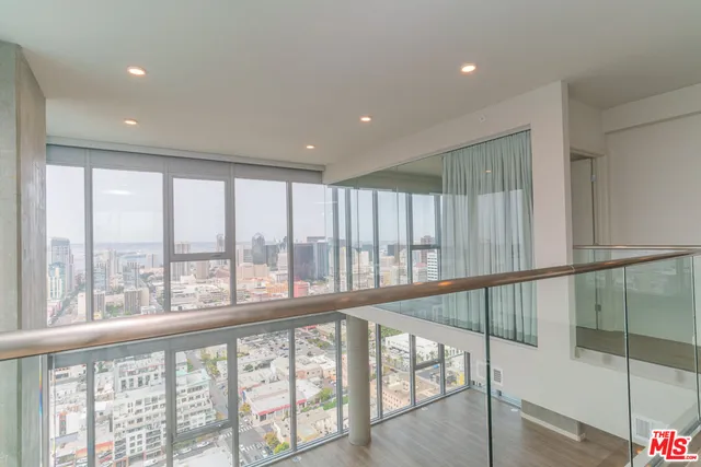 a view of a city from a room