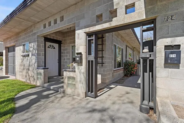 a view of a house with a glass door
