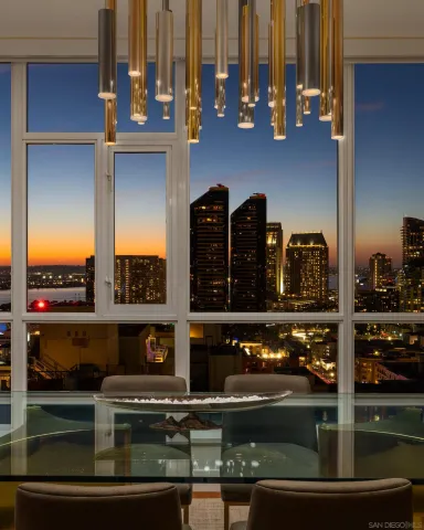 a close view of water heater and dining room