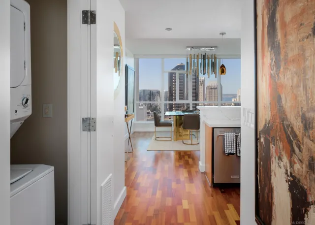 a city view with tall buildings