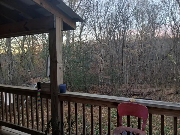 a view of a balcony with a pot