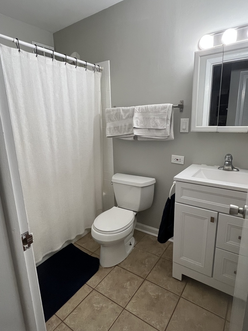 4128 North Lincoln Avenue, Unit 2R Chicago, IL 60618 - Photo 9 of 16 a bathroom with a granite countertop toilet sink and mirror