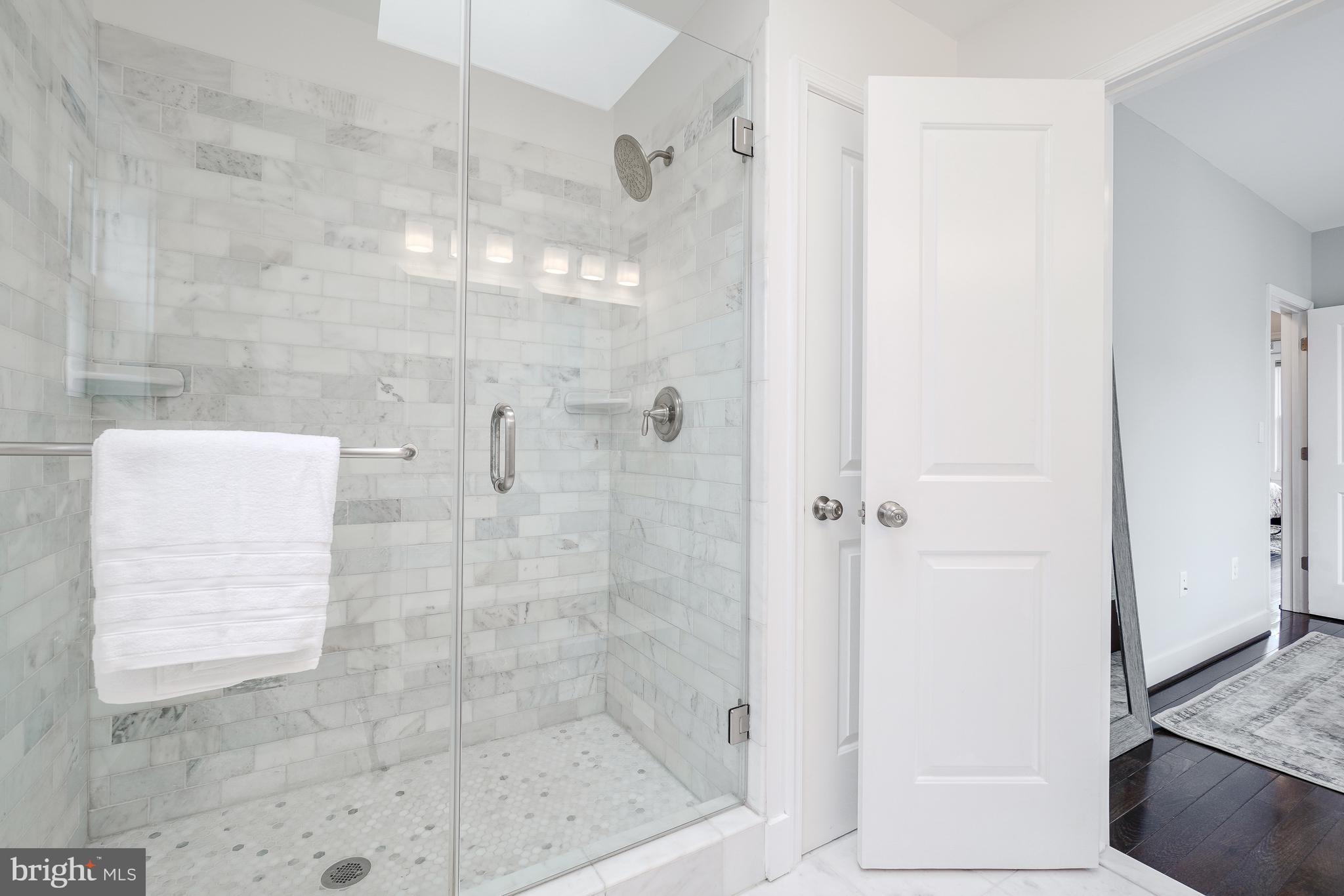113 Webster Street Northwest Washington, DC 20011 - Photo 19 of 36 Marble walk-in shower w/ glass enclosure