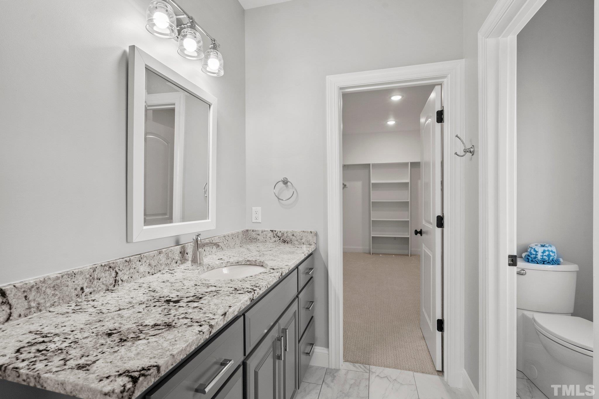 5901 Harvest Rdg Road Battleboro, NC 27809 - Photo 29 of 33 a bathroom with a granite countertop sink and a mirror