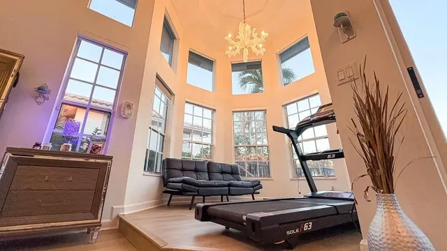 a view of a large window with wooden floor