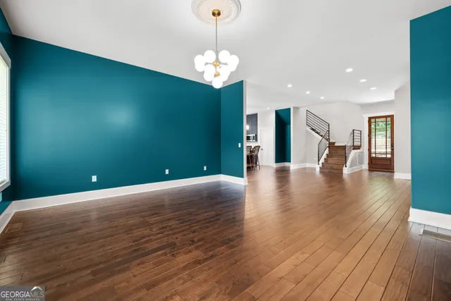 a view of a livingroom with a chandelier