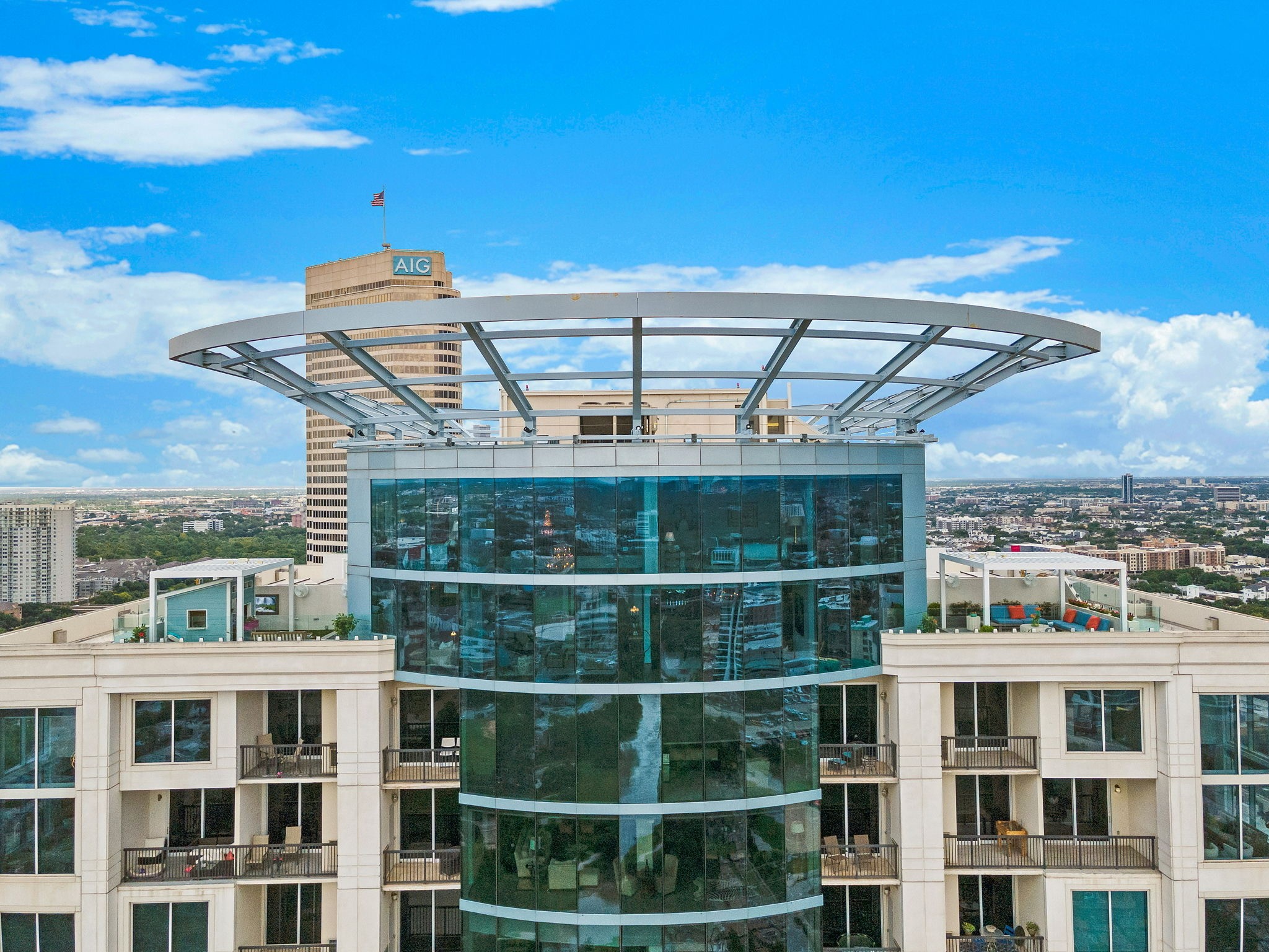 a view of a building from a balcony