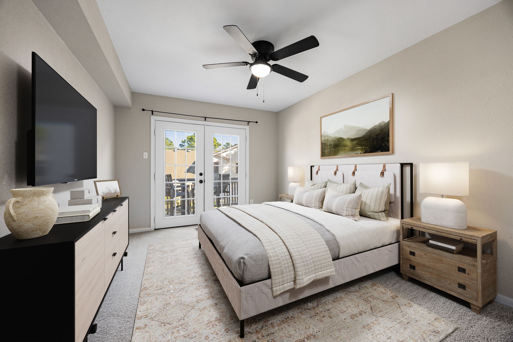 16919 Chapel Pines Drive, Unit 128 Spring, TX 77379 - Photo 15 of 24 This bright and comfortable bedroom offers a calming retreat with neutral finishes, ample wall space, and natural light that enhances the room’s airy feel, with private access to the upstairs balcony.