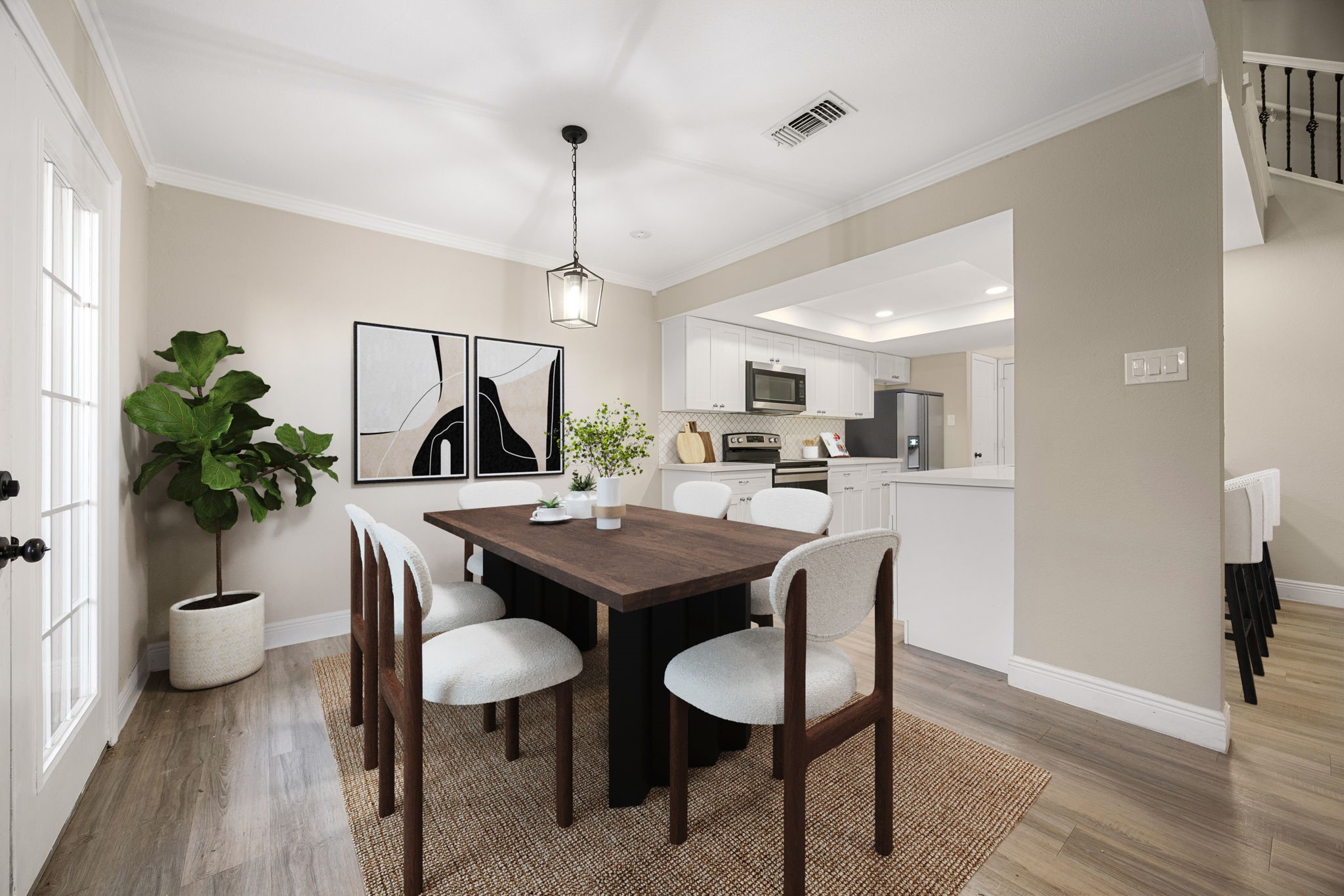 16919 Chapel Pines Drive, Unit 128 Spring, TX 77379 - Photo 10 of 24 This light-filled dining area flows seamlessly into the surrounding living spaces and features French doors that open to the patio and private side yard, creating an inviting setting for everyday meals and effortless indoor-outdoor entertaining.