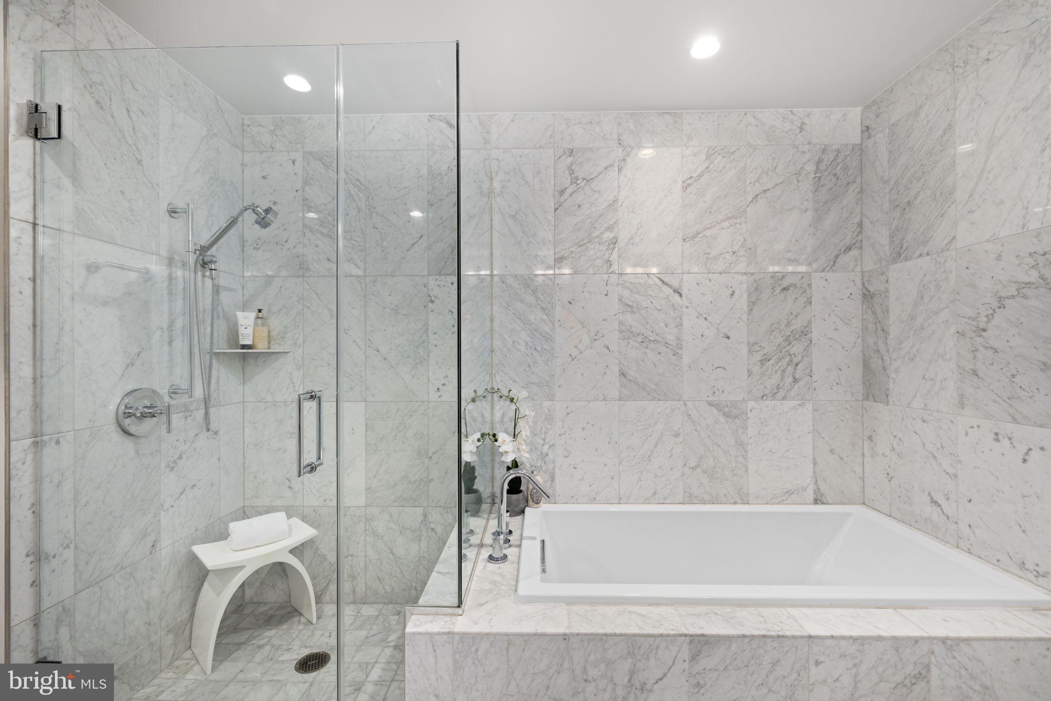 45 Sutton Square Southwest, Unit 406 Washington, DC 20024 - Photo 13 of 29 Glass-enclosed shower, separate tub