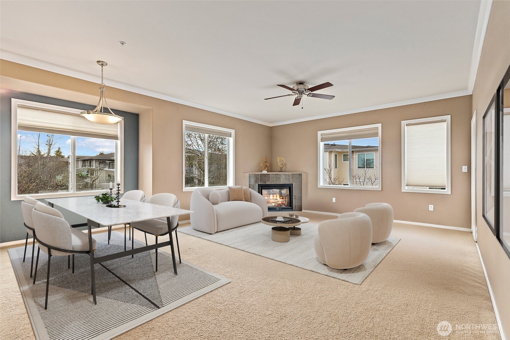 14915 38th Drive Southeast, Unit 2049 Bothell, WA 98012 - Photo 3 of 25 a living room with furniture a chandelier and a table