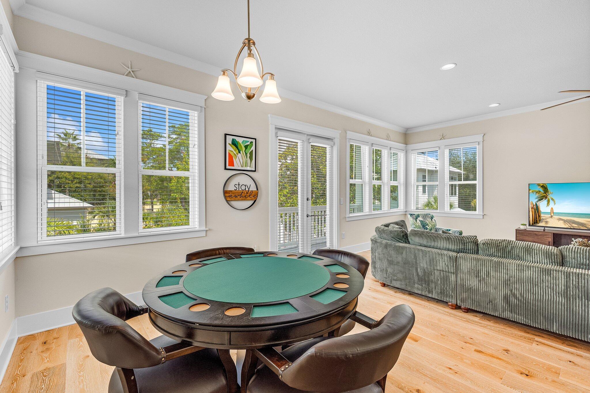 79 Grande Pointe Drive Inlet Beach, FL 32461 - Photo 12 of 47 a view of a dining room with furniture wooden floor and chandelier