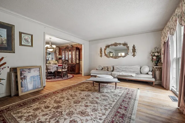 a living room with furniture and a rug