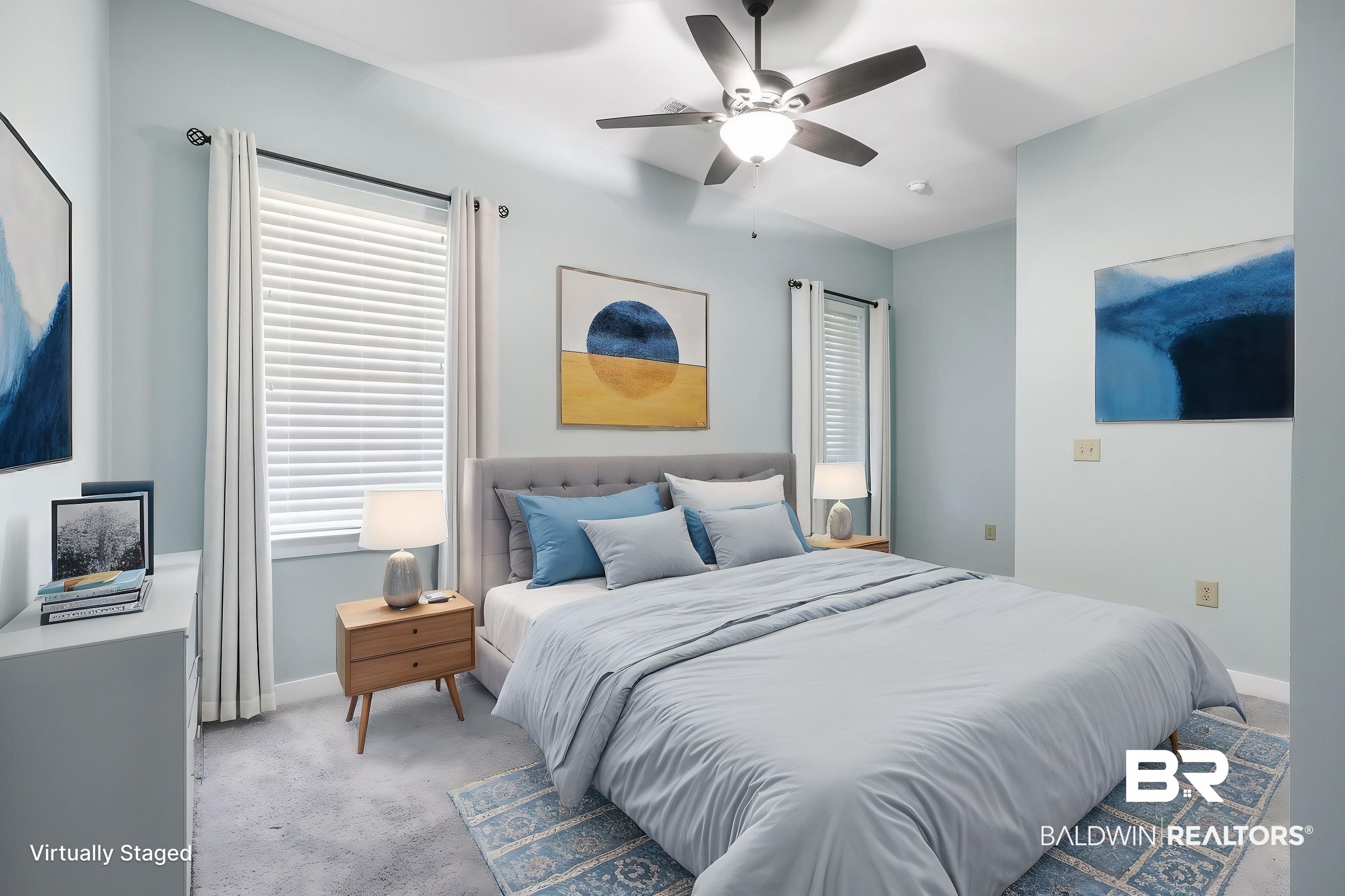 1430 Regency Road, Unit B302 Gulf Shores, AL 36542 - Photo 12 of 24 Bedroom with light carpet, ceiling fan, and baseboards