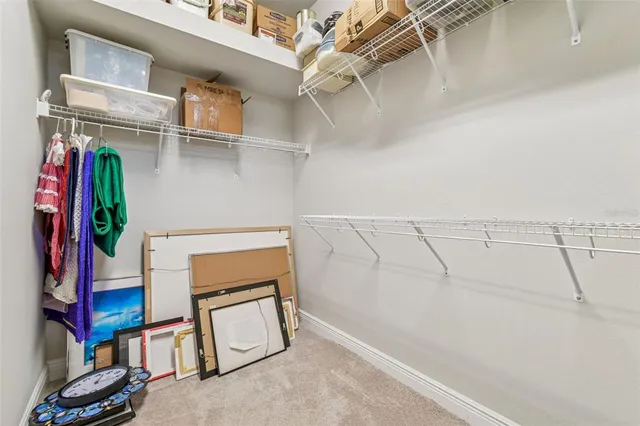 a view of walk in closet with clothes and shoes