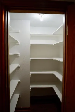 a view of walk in closet with empty racks