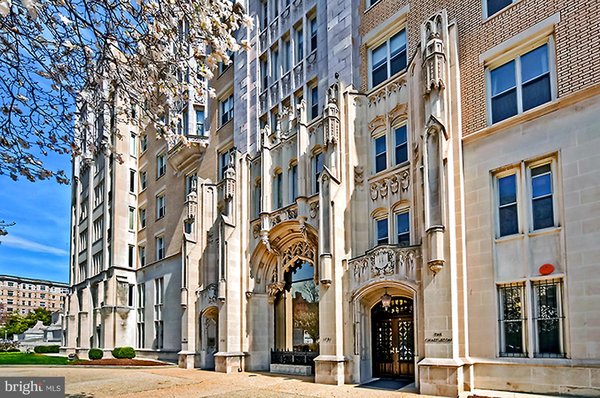 a view of a building with a street
