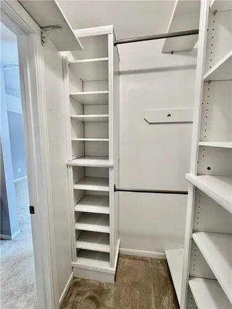 a view of walk in closet with empty racks