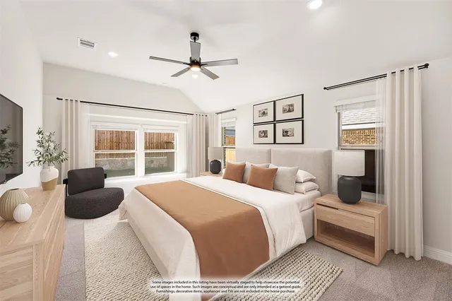 a bedroom with a large bed and a window