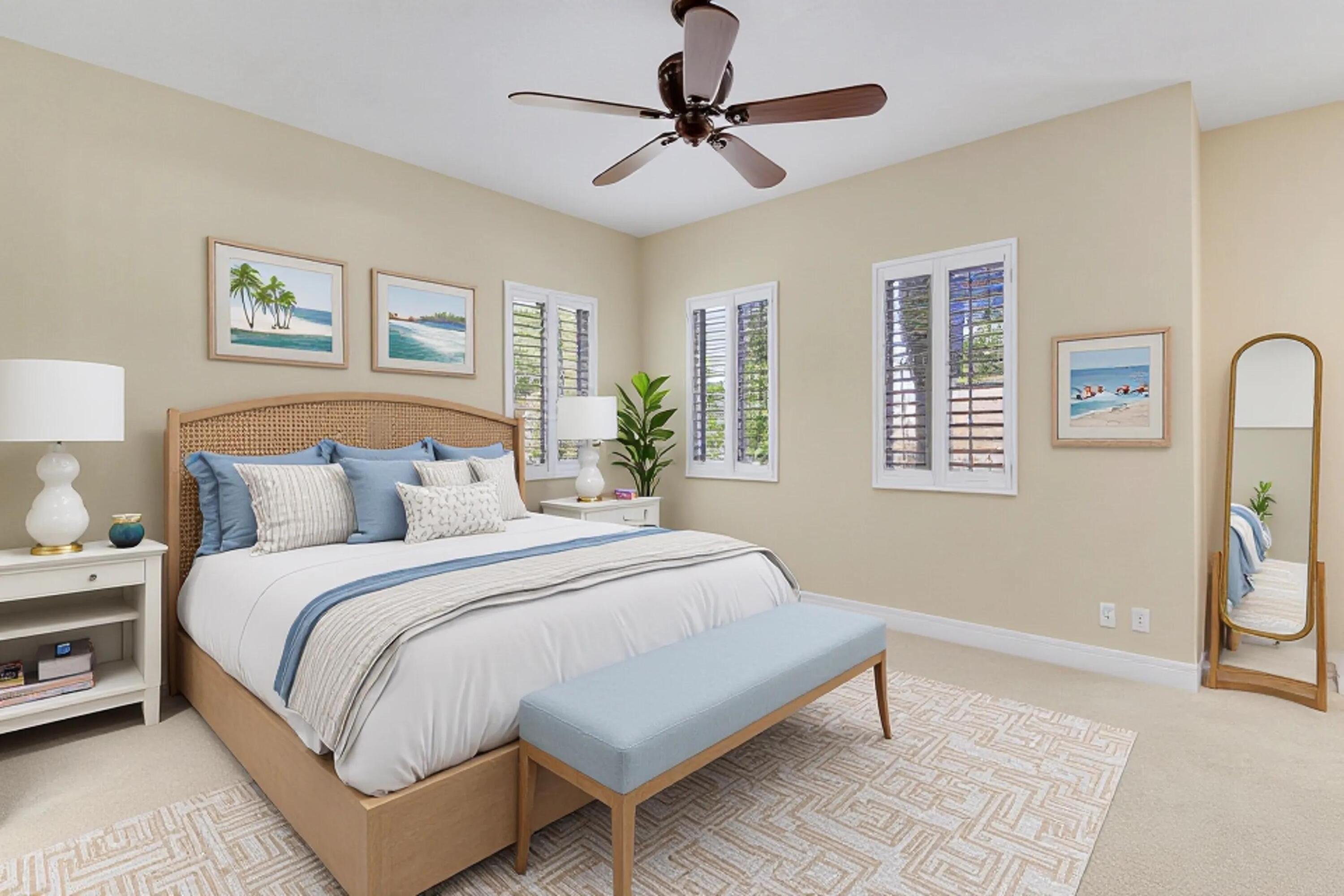 138 Tallow Trail Jupiter, FL 33458 - Photo 18 of 38 a bedroom with bed and a chandelier