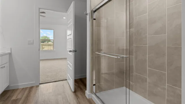 a bathroom with a shower