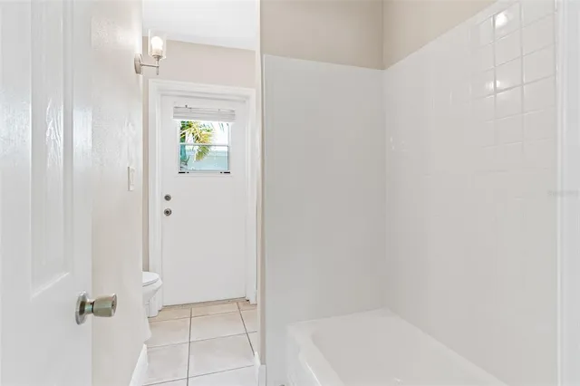 a bathroom with a bathtub