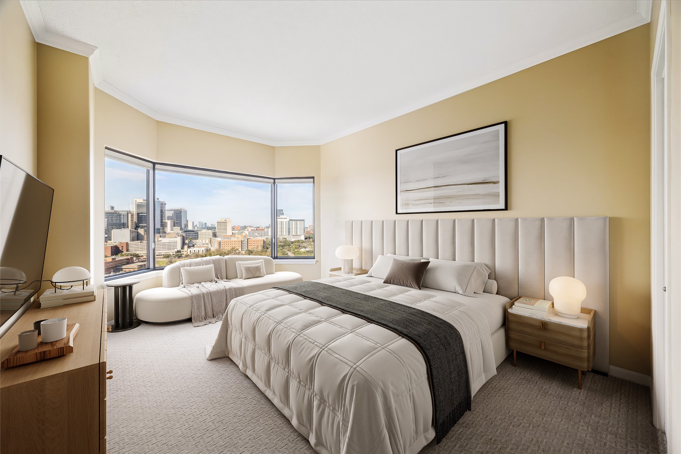 2001 Holcombe Boulevard, Unit 1801 Houston, TX 77030 - Photo 4 of 47 a bedroom with bed and a large window