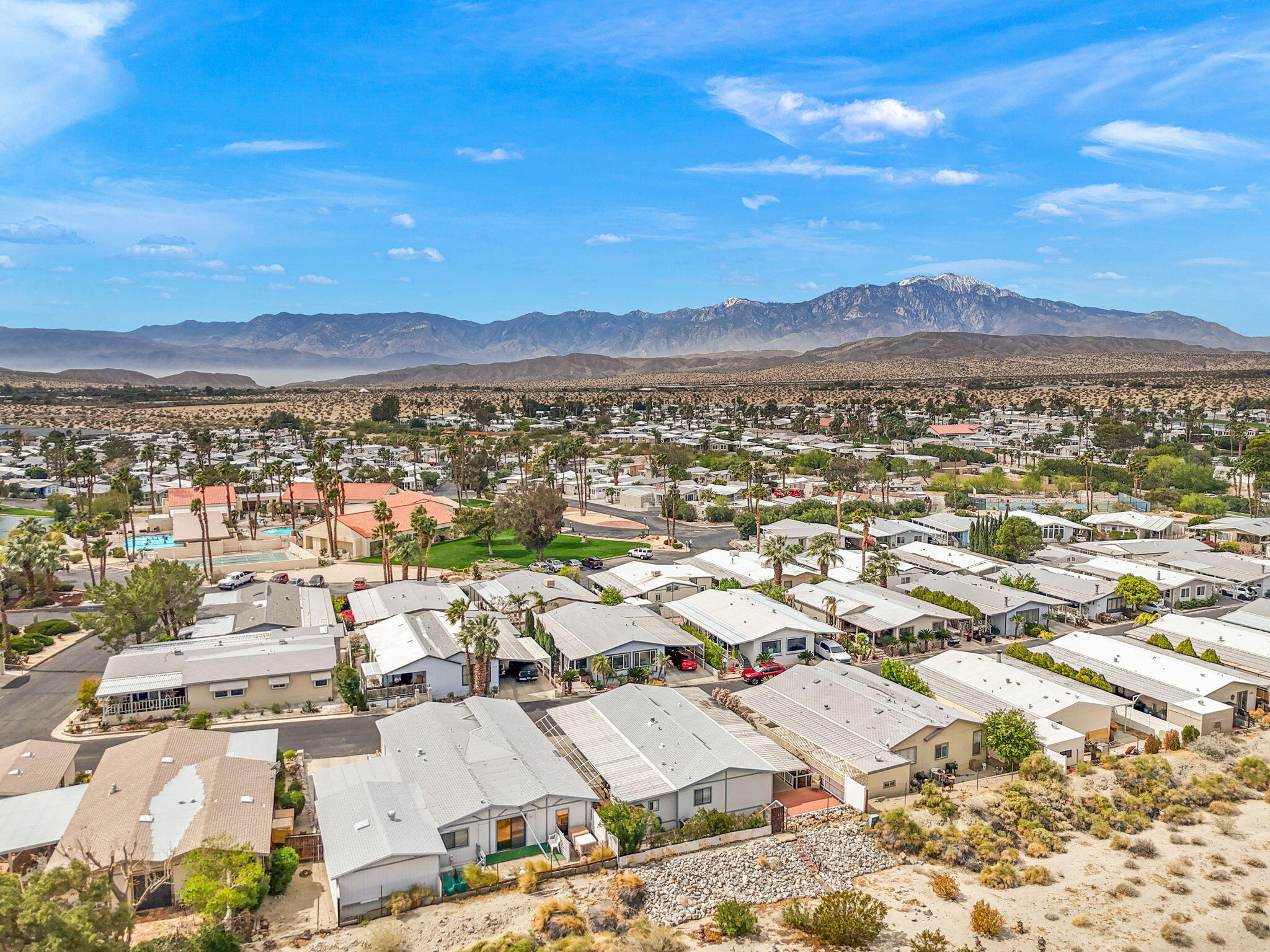 74711 Dillon Road, Unit 585 Desert Hot Springs, CA 92241 - Photo 40 of 60 an aerial view of residential house and outdoor space