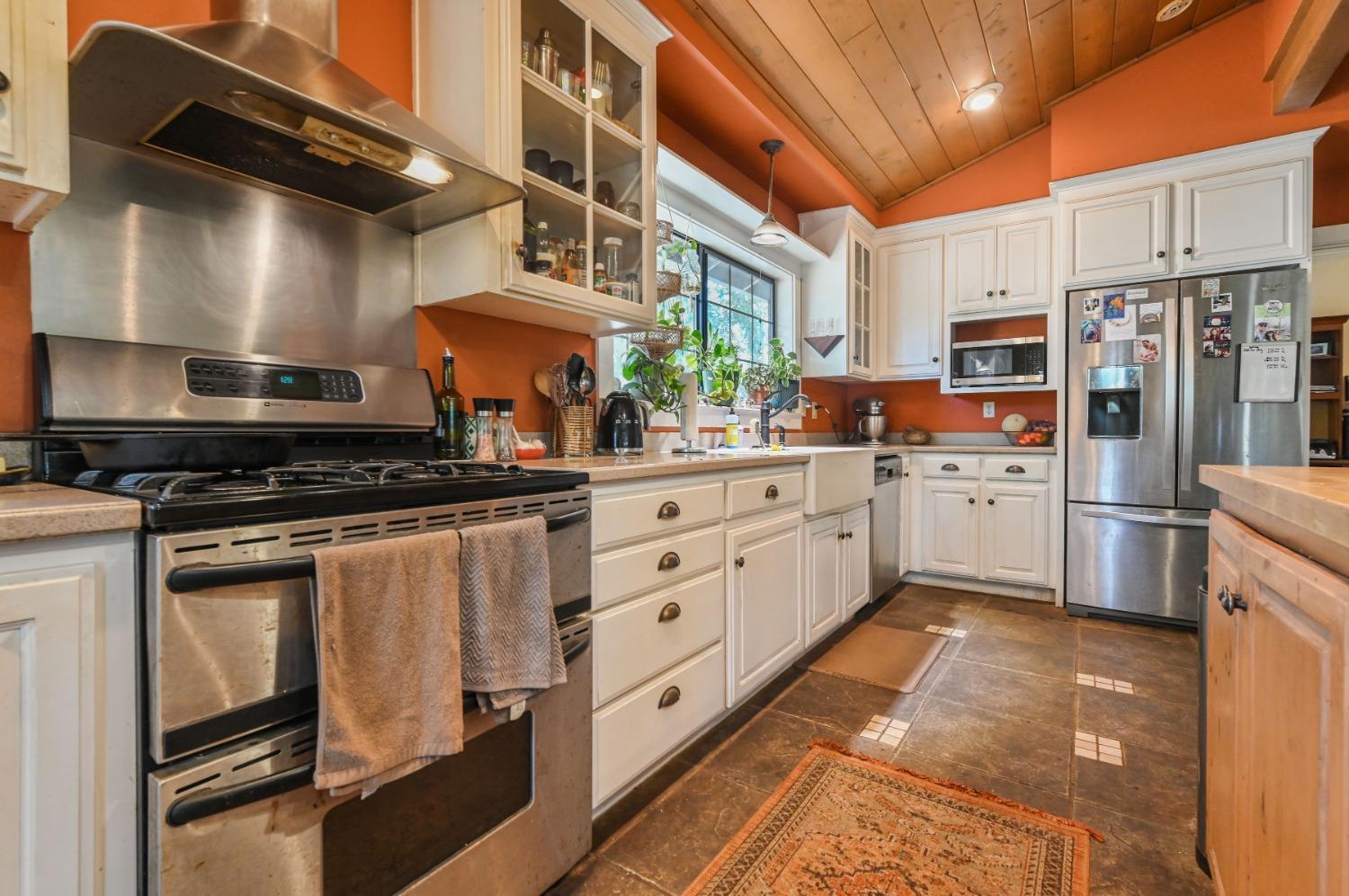 6640 Railroad Flat Road Mountain Ranch, CA 95246 - Photo 12 of 60 a kitchen with stainless steel appliances a stove a sink and a refrigerator