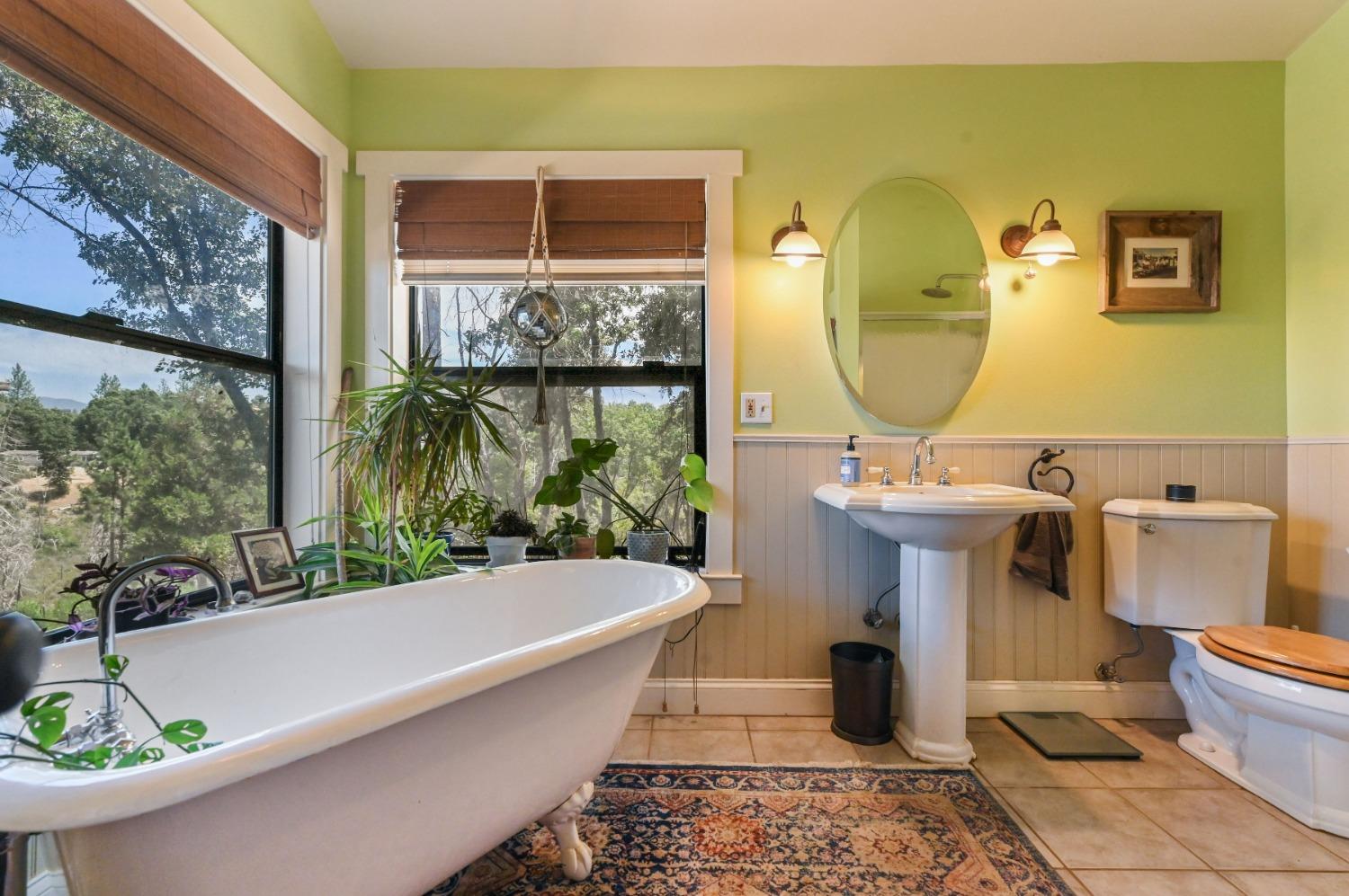 6640 Railroad Flat Road Mountain Ranch, CA 95246 - Photo 25 of 60 a bathroom with a sink and bathtub with window