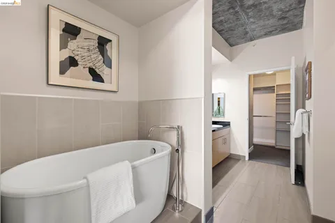 a bathroom with a bathtub