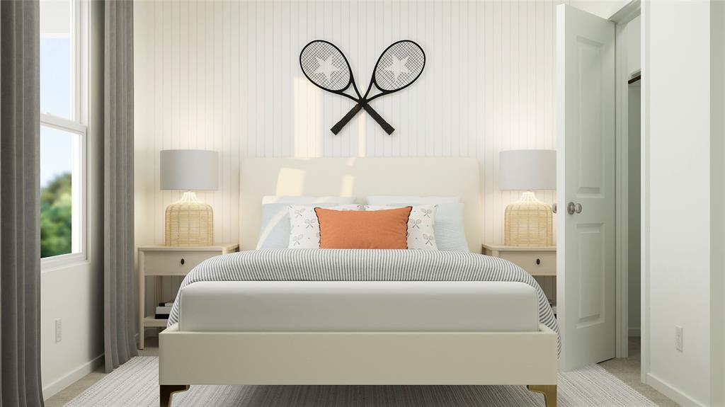 14206 Bacton Road Pilot Point, TX 76258 - Photo 17 of 23 a bedroom with a bed and chandelier