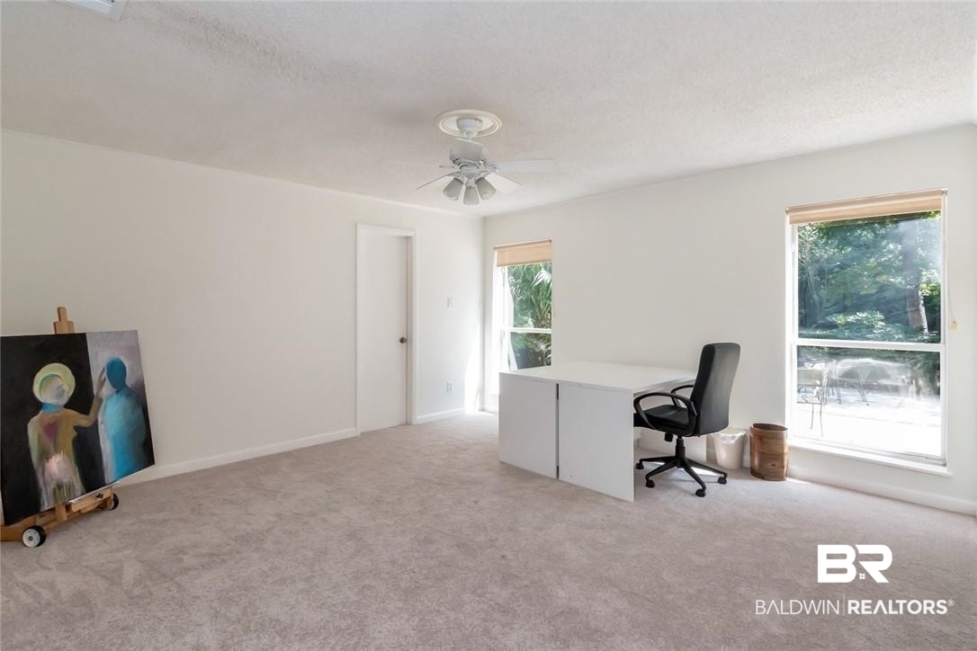 305 Fern Hill Court Mobile, AL 36608 - Photo 36 of 53 Office space featuring a textured ceiling, light carpet, and ceiling fan