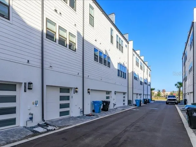 a view of a street with building