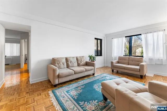 a living room with furniture and a rug